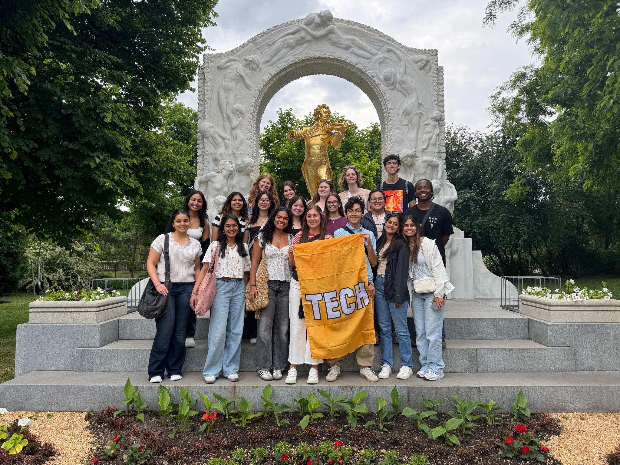 Group of GT students on stairs 